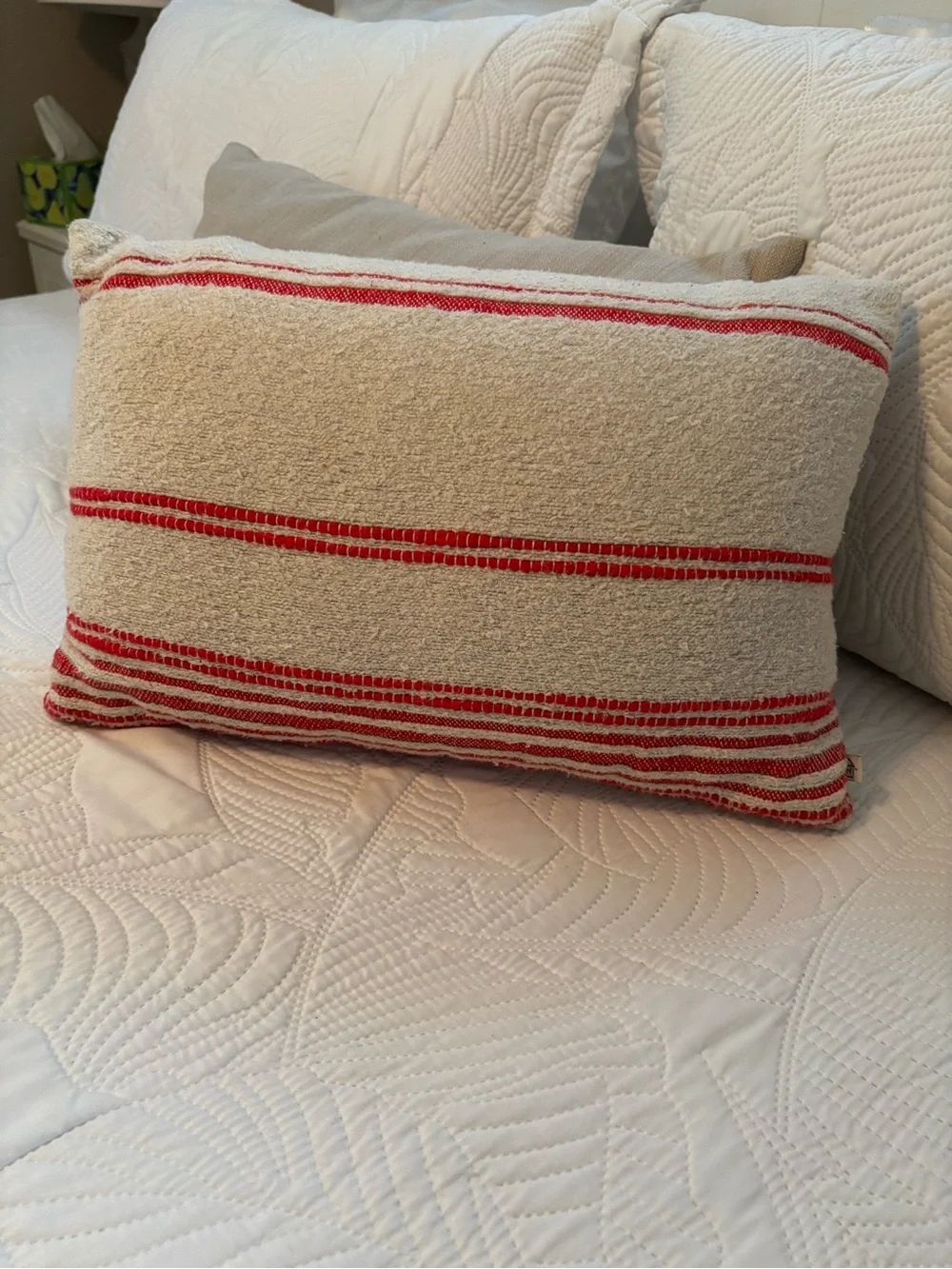 Cream and Red Striped Decorative Pillow